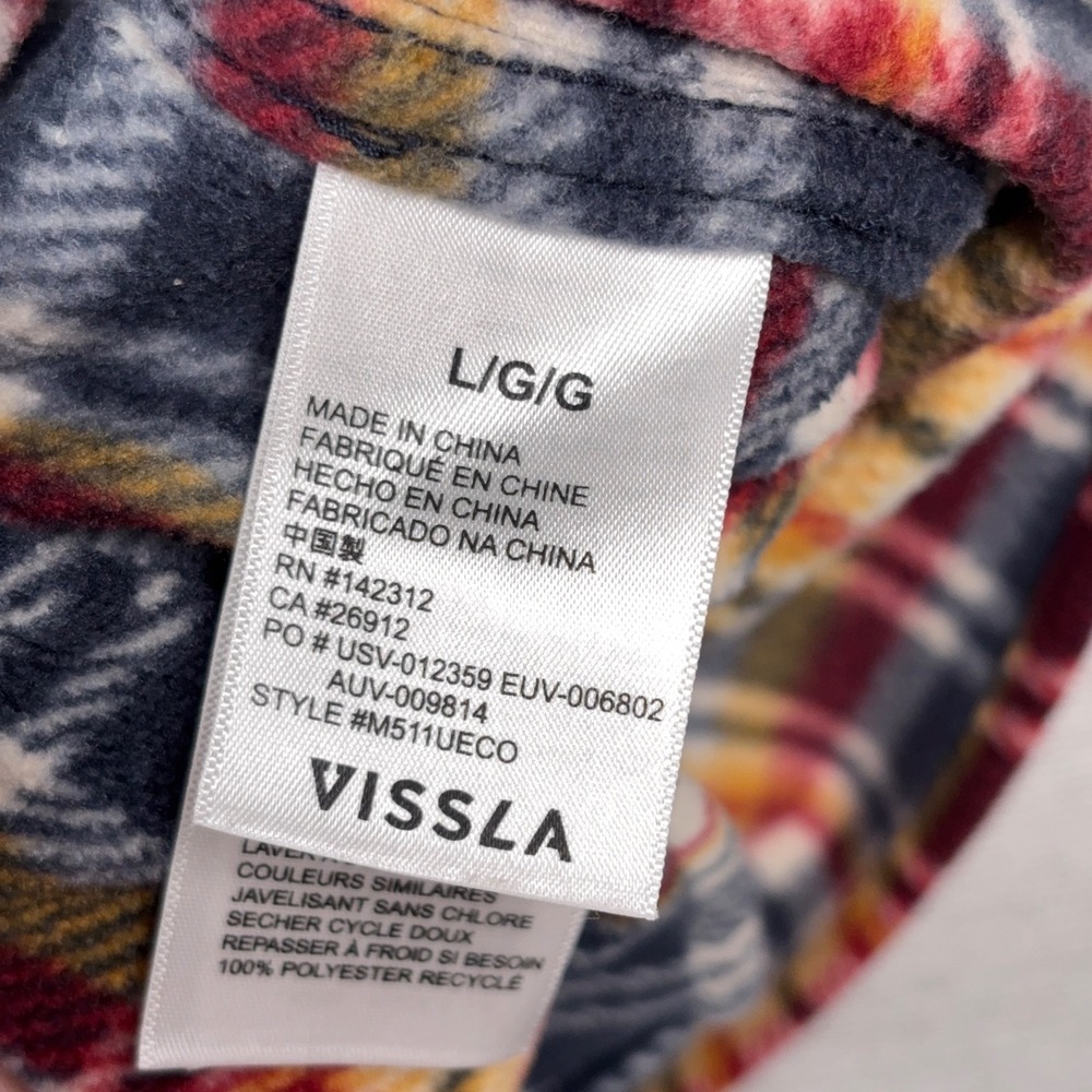 Vissla Eco ZY Polar Flannel Shirt Mens Size L Blue Red Orange Polyester Fleece - Picture 8 of 10